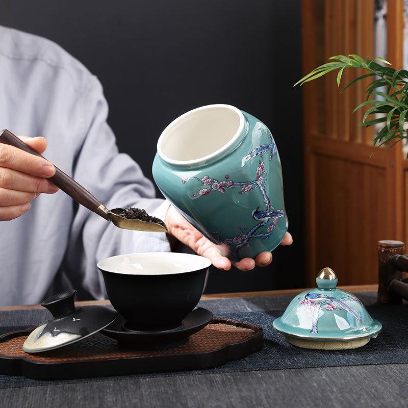 Classic Ceramic Tea Box Home Candy Sealing Jar Hexagonal Plum General Jar Table Top Flower Arrangement Vase Home Decoration New