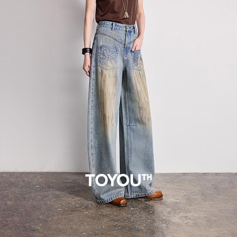 Chuyu Women s High-Waist Mud-Dyed Embroidered Loose Jeans 26