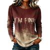 Women's Halloween Print Long Sleeve Top Casual Round Neck T-Shirt for Fall Party Wear