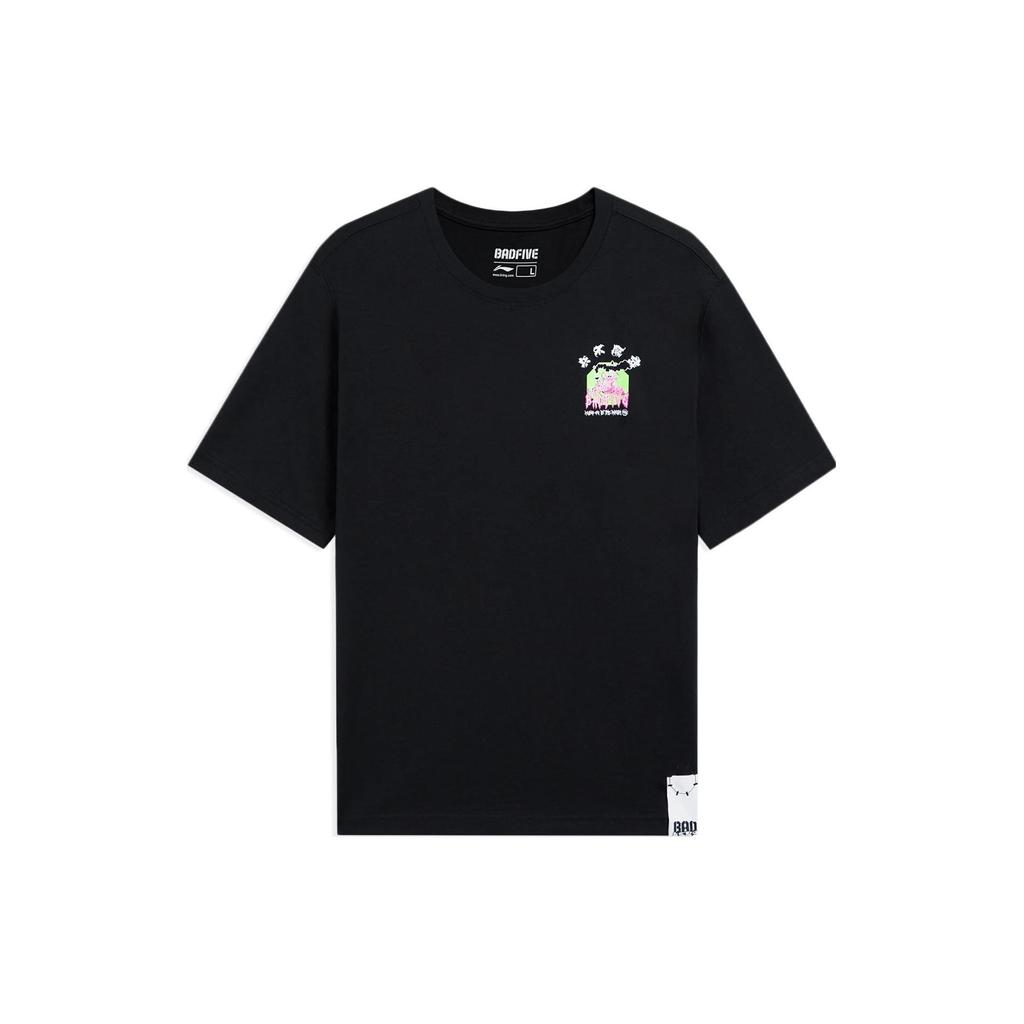 Li-Ning Casual Solid Color Letter Print Crew Neck Short Sleeve T-Shirt Men Tops Black AHSS391-2