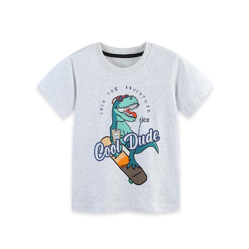 AostaBetty Boys Summer Short Sleeve Dinosaur Print T-shirt - European & American Style, Round Neck 3Y(100cm)