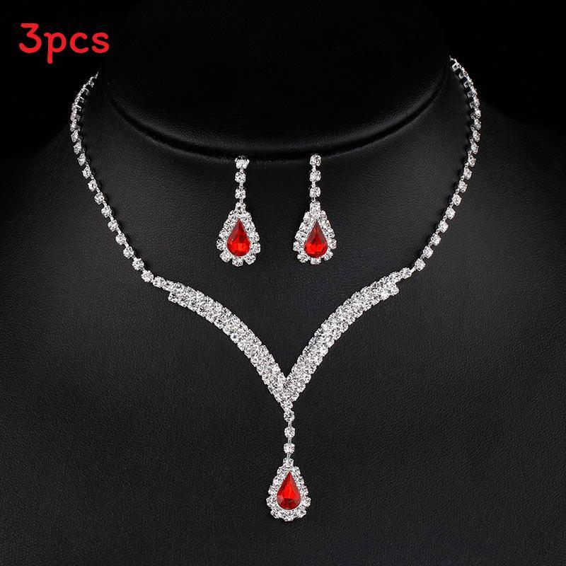 Water Drop Pendant Necklace And Earrings Set With Rhinestones For Elegant Bridal And Formal Wear