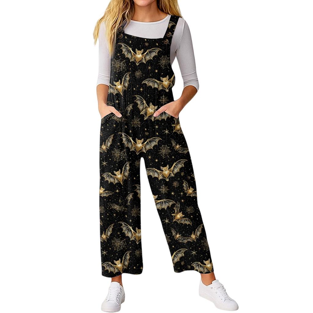 Women’s Loose Casual Sleeveless Jumpsuit Halloween Printed Jumpsuit Printed Jumpsuit