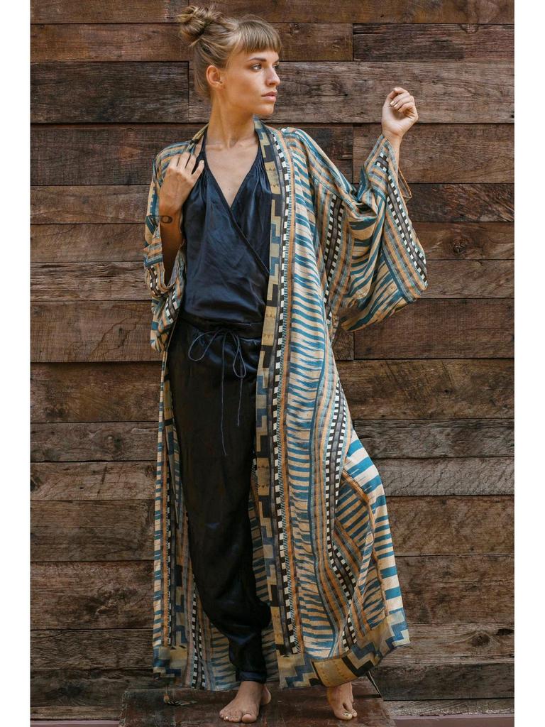 Zielony Geometryczny Kardigan: Luźna kurtka plażowa chroniąca przed słońcem dla kobiet