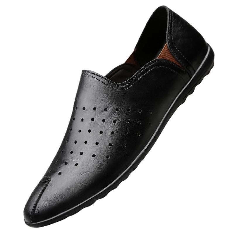 New men's leather shoes business casual breathable hollow cowhide men's shoes simple going out comfortable low-top leather shoes foreign trade