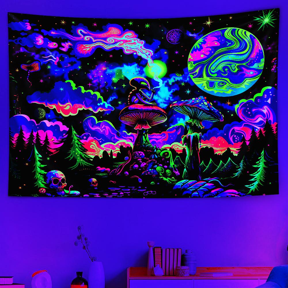 VIKAMA Alien Fantasy Tapestry Nebula Gradient HighDensity Blackout Fabric Music Studio SciFi Theme Bedroom Decor