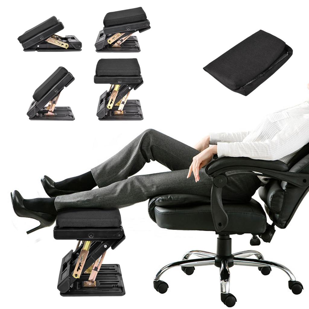Adjustable or Home Use 4-Height Footrest, Foldable, Under-Desk, Office, Work, Car, (Black)