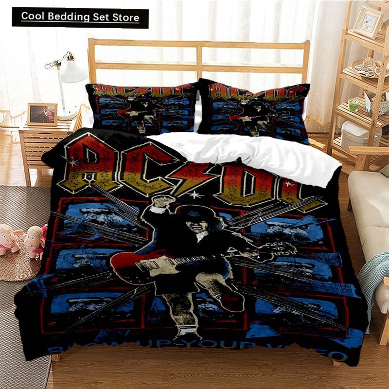 2024 Fashion AC_DC Rock Band Bedding Set Boys Girls Twin Queen Size Duvet Cover Pillowcase Bed Kids Adult Fashion Home Textiles