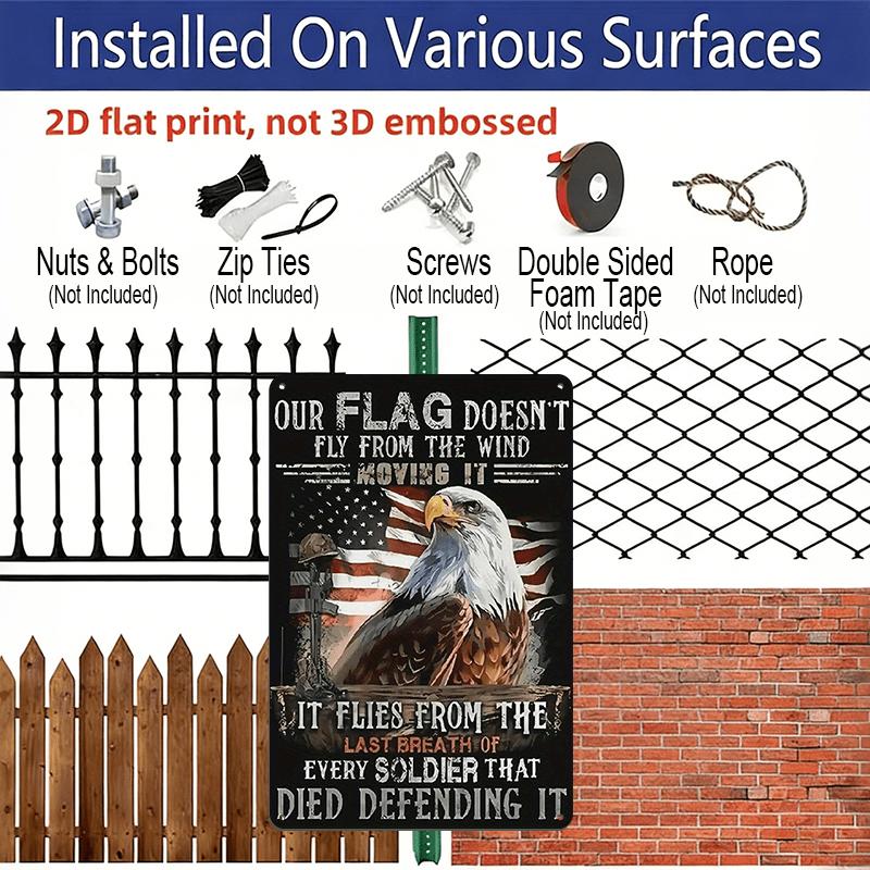 2D Flat Veterans Day, American Soldier Eagle Print Metal Sign, 8"x12" House Sign, Front Door Sign, Porch Sign Aluminium Wall Decor for Home Bedroom
