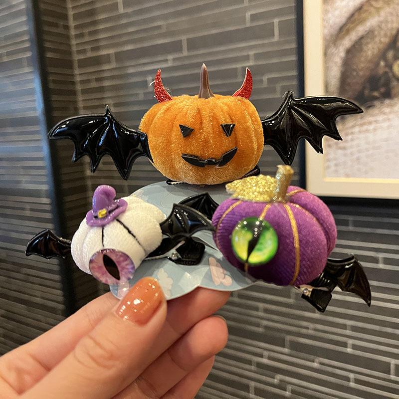 Kids' Halloween Hair Accessories: One-Eyed Pumpkin Bat Clip & Headband