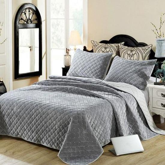 

Зимний плюшевый комплект одеяла 3 предмета Покрывало на кровать Вышитое покрывало с 2 наволочками Размер Кинг Квин Двуспальное одеяло на кровать Queen серый