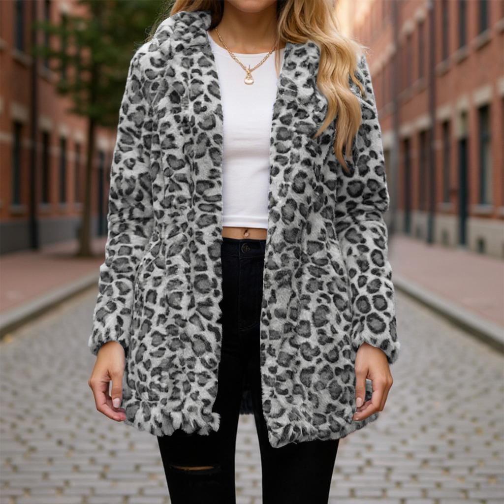 Women's Winter Thickened Double-sided Velvet Stand Collar Loose Leopard Print Plush Zipper Jacket