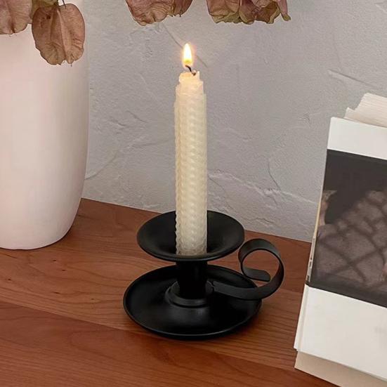 1/2 Buc Suport Vintage din Fier pentru Lumânări Conice Metal Candelabru cu Mâner Acasă Living Crăciun