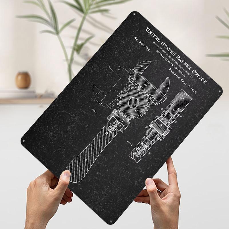 Wrench Patent Blueprint Metal Poster Customized Wall Art Retro Vintage Tinplate Signs for Man Cave Room Accessories Desk Decor