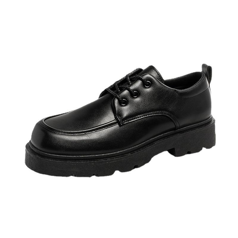 Derby Shoes Square Head Leather Shoes Men's Shoes Spring New Low-top Small Leather Shoes Youth Casual Shoes Shoes Big Head Leather Shoes