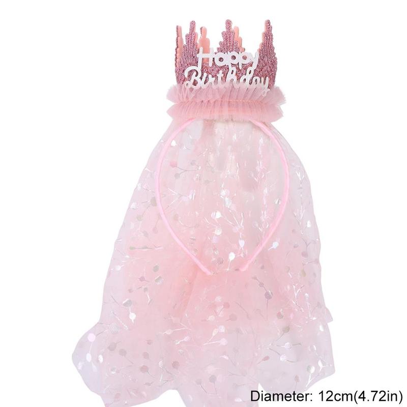 Korean Style Crown Gauze Headband Hair Accessories Headwear Lace Mesh Hair Hoop Photo Props Headdress Happy Birthday Hairband