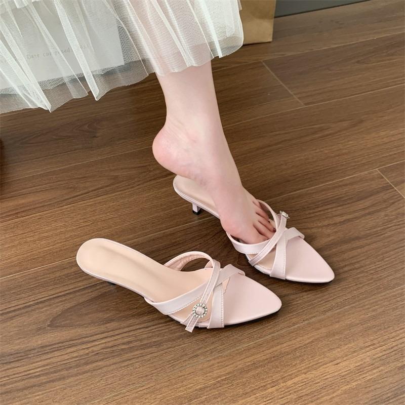 Pointed Satin Cross-strap High Heels New Elegant Thin Strap Rear Empty Bag Head Thin Heel Sandals Women