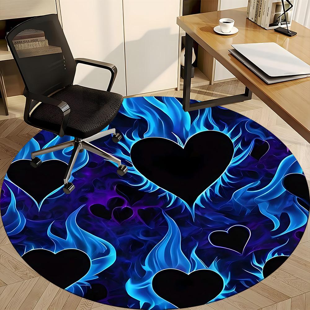 1pc Flame Hearts Office Round Area Rug, Indoor Mat Suitable ForOffice, Under Office Chairs Bedroom Living Room Home Decor T149