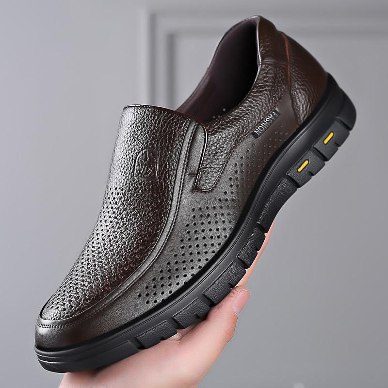 Fashion 2024 Men's Genuine Leather Shoes 38-46 Head Leather Soft Anti-slip Rubber Loafers Shoes Man Casual Real Leather Shoes