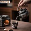 Handmade Wabi Sabi Black Pottery Buddha Tea Warmer Holder Candle Heater Stove Kettle Stand Baked Milk Jar Carbon Furnace Tea Set