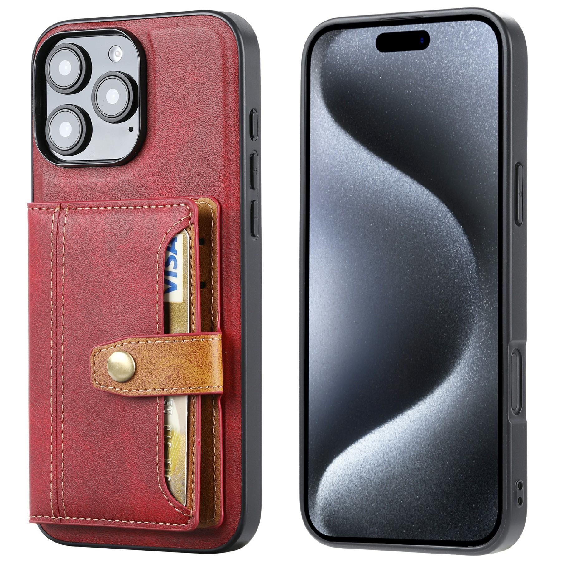 

Для iPhone 16 Pro Max Тримач для карток PU шкіра+TPU Підставка Чохол для телефону Red