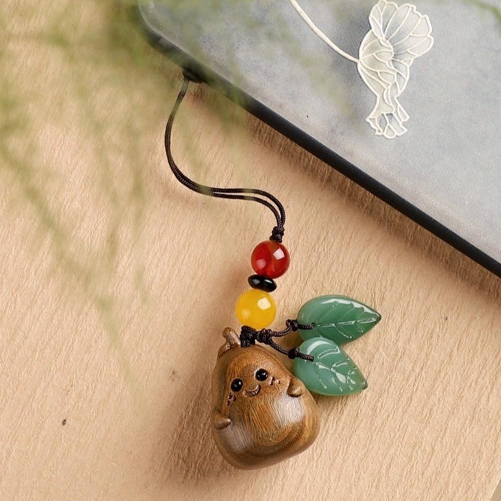 Sandalwood Bag Pendant Cartoon Wood Phone Chain Cute Pear Key Chain Jewelry Findings