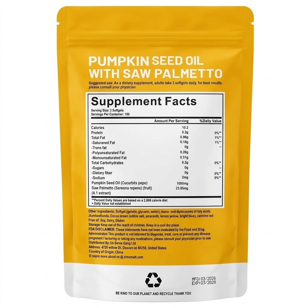 Natural pumpkin seed oil and saw palmetto softgel 1000mg high content plant esters 300 capsules