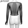 BITCED Autumn Women's Solid-Colour Slim-Fit Cropped Streetwear Square-Neck Long-Sleeved Top
