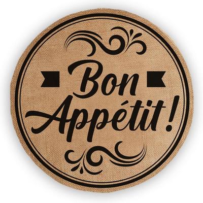 [A2738] - Σετ καμβάδων από γιούτα 'Bon Appétit !' ' μπεζ μαύρο - 38 εκ.