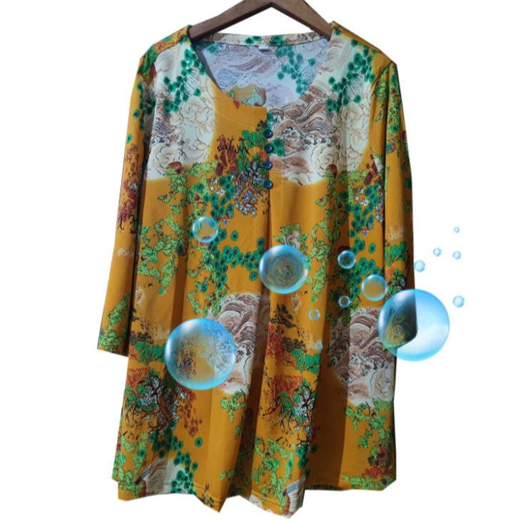 Women's Plus Size Printed blouse Summer Ice Silk blouse Loose Half-Sleeve T-Shirt
