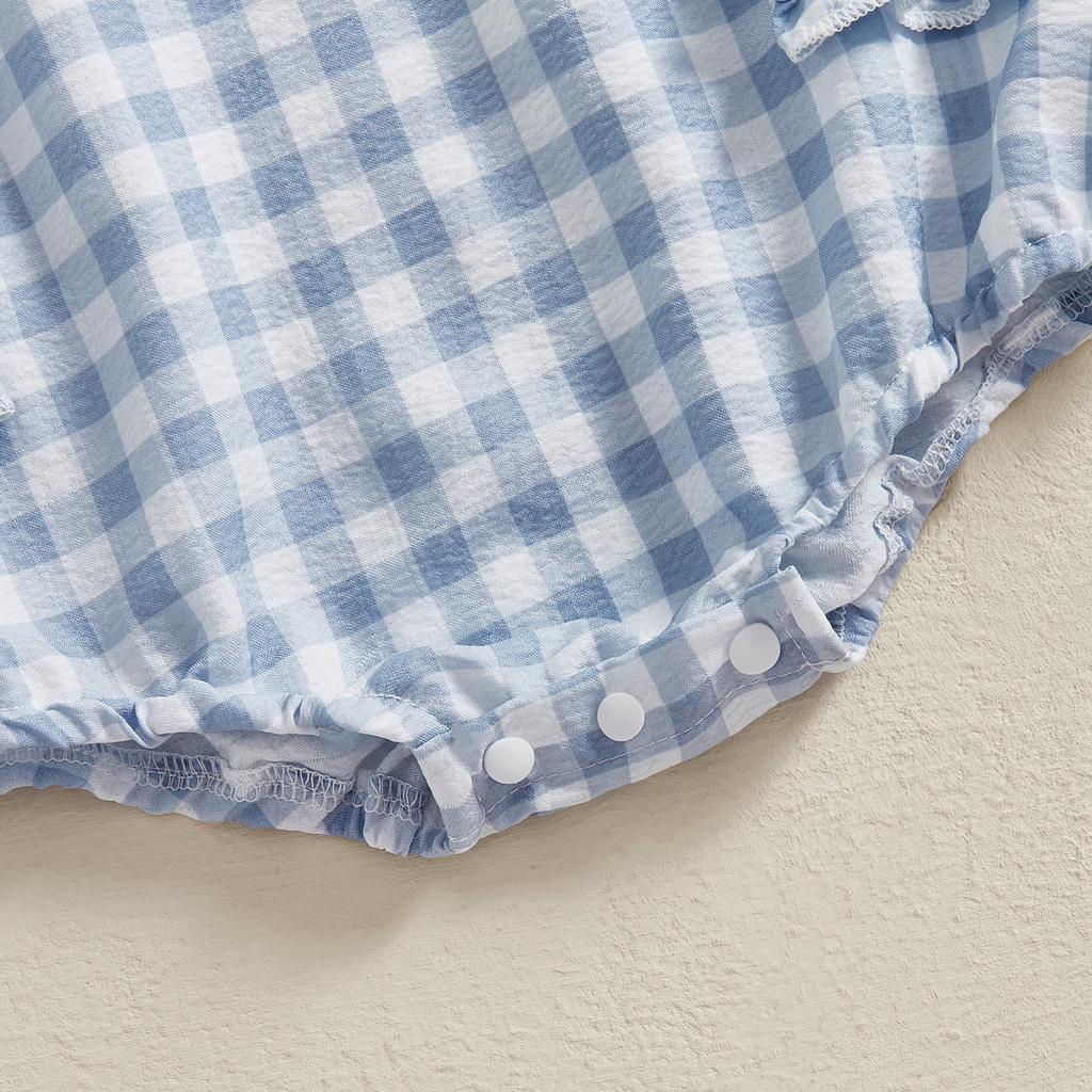 Baby Girls Rompers Plaid Frills Round Neck Fly Sleeve Infant Clothes Bodysuits Jumpsuits