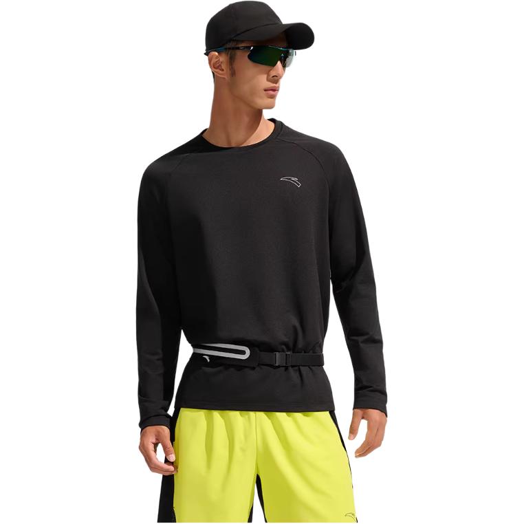 Anta Running Series Solid Color Round Neck Soft Comfortable Breathable Versatile Long Sleeve T-Shirt Men Tops 952545404-4