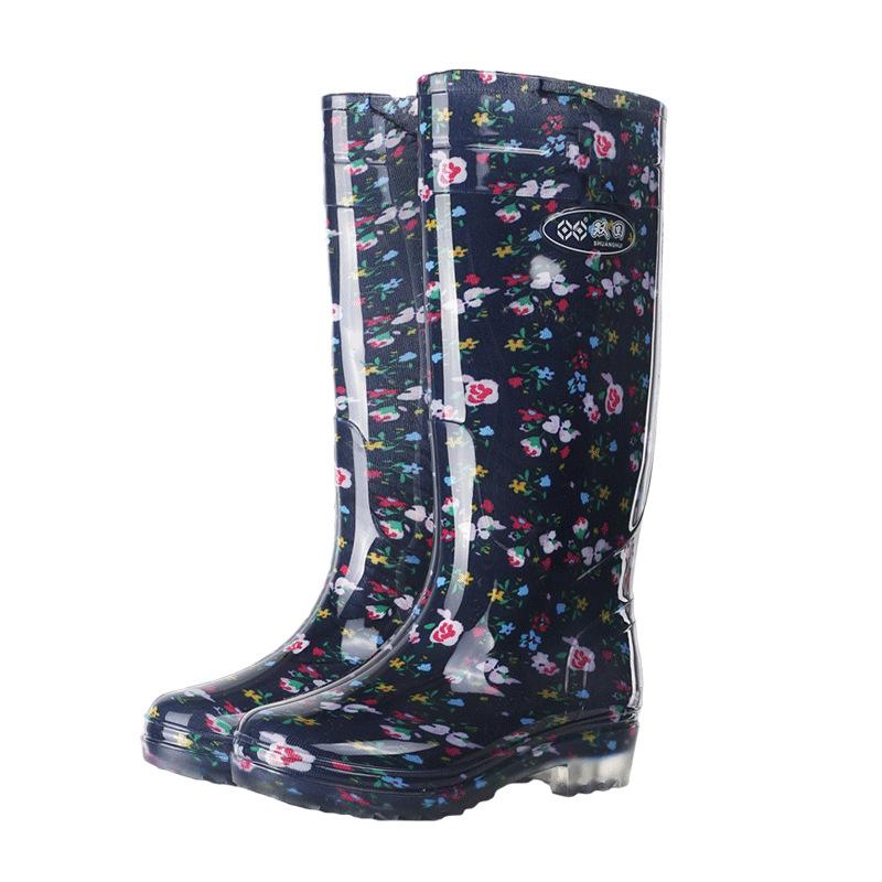 Adult Rain Shoes Fashionable Women Non-slip Waterproof Tall Tube Fashionable Water Shoes Shopping Four Seasons Thickened and Heightened Velvet