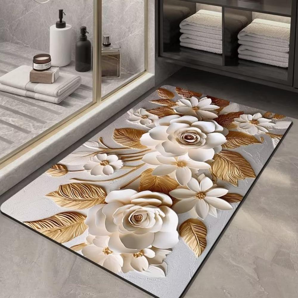 Flower Printing Bathroom Thickening Mat Bath Non-slip Carpets In Wash Basin Bathtub Side Floor Rug Shower Room Doormat Memory Foam 3D Pad