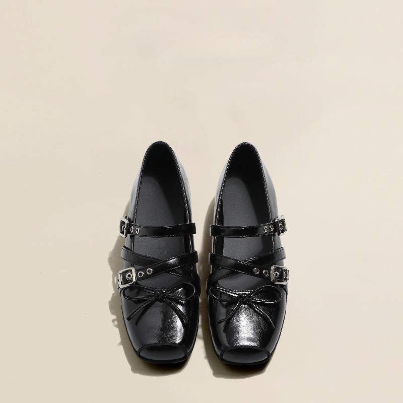 Women's Flat Bottom Single Shoes Retro Rivet Shallow Mouth Ballet Flats Mary Jane Shoes Butterfly Knot Casual Shoe Zapatos Mujer