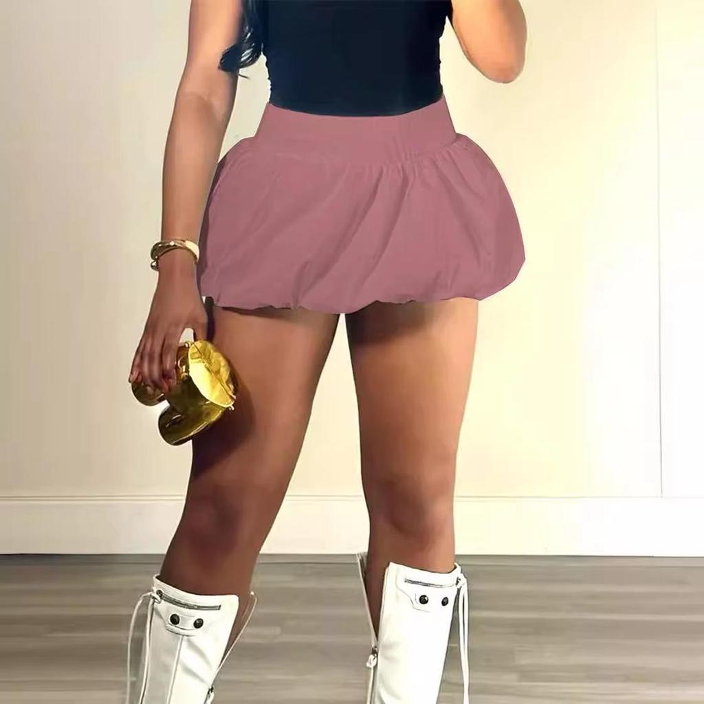 Qooth Hot Women's Mini Short Solid Color Puffy Bubble Skirt Plus Size Fashion Pleated Mini Skirt For Girls Skirts Sexy Clothes Women QT2422