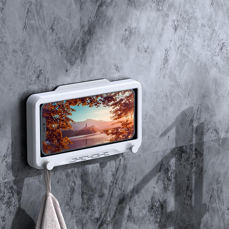 Kitchen Toilet Mobile Phone Holder Waterproof Touchable Case Wall Mounted Bath Bathroom Phone Shelves Storage Box