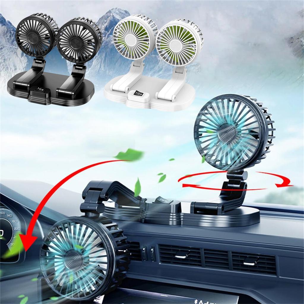 Car Fan Portable Two Head Electric Vehicle Mounted USB,360° Rotation Vehicle Fan 2 Speeds Strong Wind Circulation Fan Portable Electric Fan For Dashbo