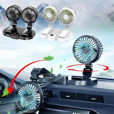 Car Fan Portable Two Head Electric Vehicle Mounted USB,360° Rotation Vehicle Fan 2 Speeds Strong Wind Circulation Fan Portable Electric Fan For Dashbo