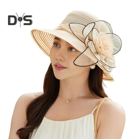 Chapeau de soleil Kentucky en organza pour femme, chapeau à large bord avec fleurs, idéal pour l'église, la plage, le Derby, pour un goûter ou un mariage