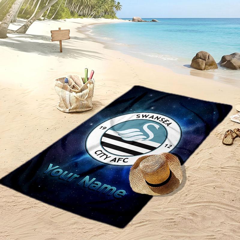 Swansea City FC Personalisiertes Bedrucktes Strandtuch Fußballlogo Unterstützung Benutzerdefinierter Name Text Absorptionsfähiges Handtuch für Sport Reisen Besonderes Geschenk