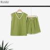 ZANZEA Women Sleeveless Vest Tops and Shorts Summer Two Piece Suit Sets