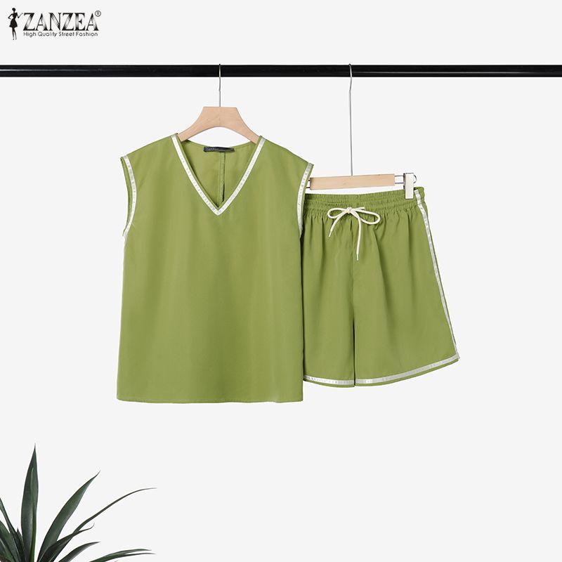 ZANZEA Women Sleeveless Vest Tops and Shorts Summer Two Piece Suit Sets