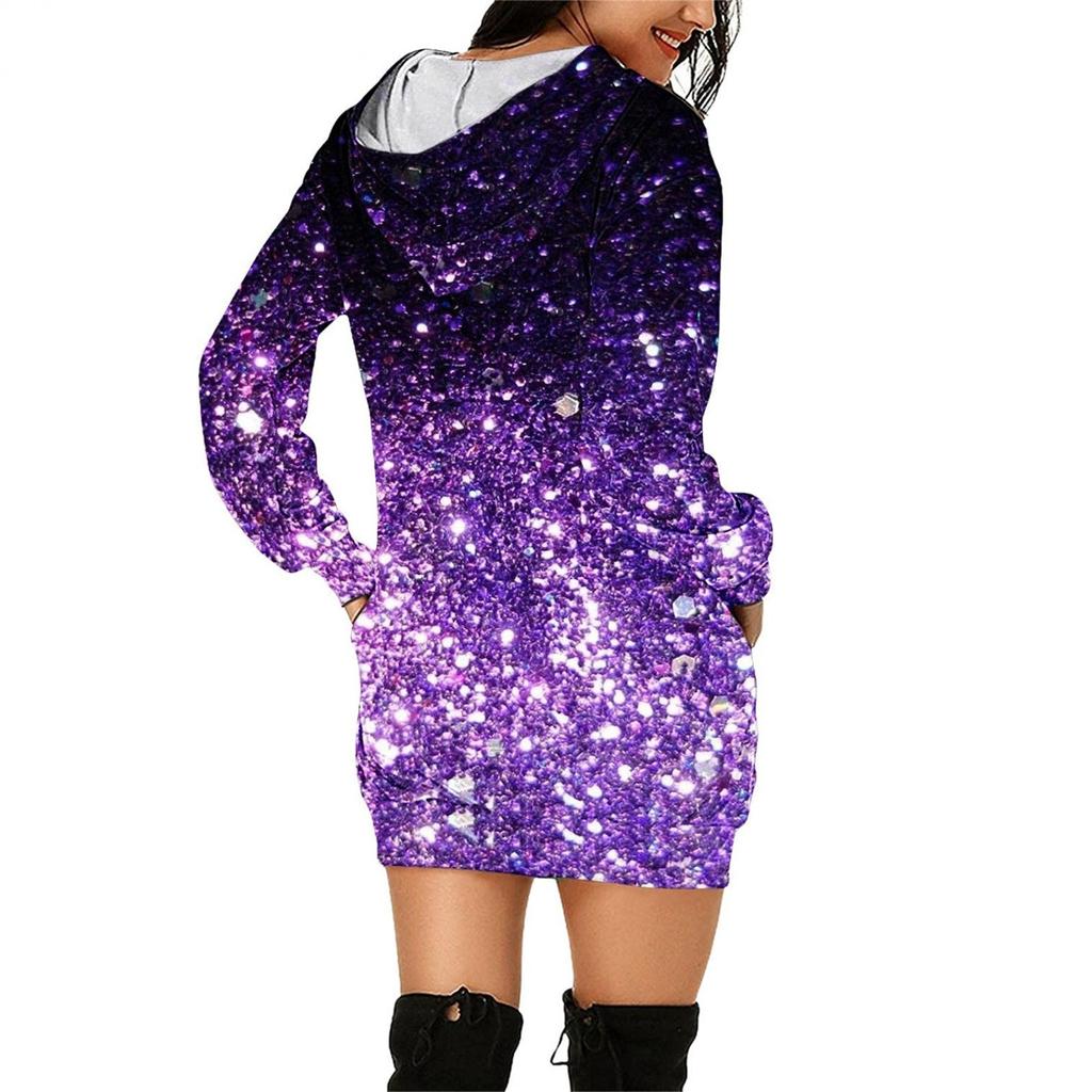 Women's Fashion Casual Print Long Sleeve Pocket Pullover Hooded Blouse Top