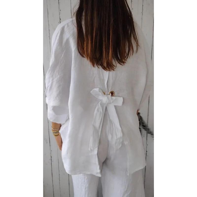 GMXIA Frühlingshemd aus Baumwollleinen mit Schnürung auf der Rückseite