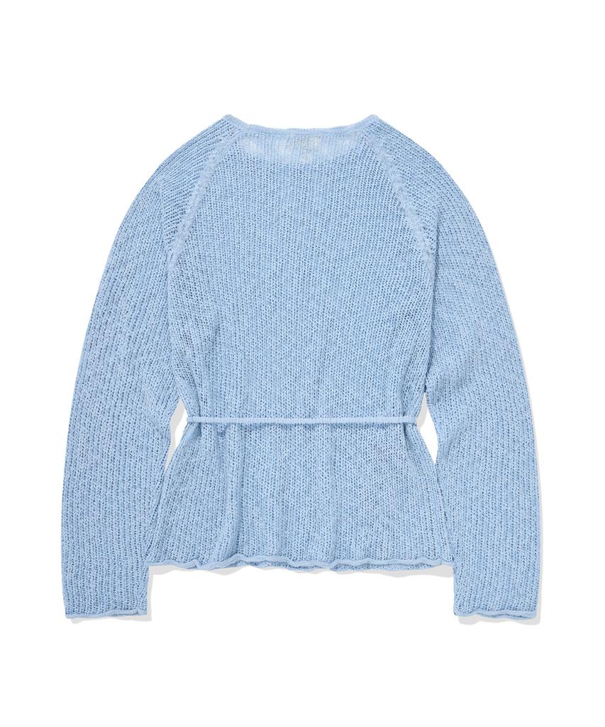 COVERNAT WOMAN Crochet Round Neck Knit Sky Blue