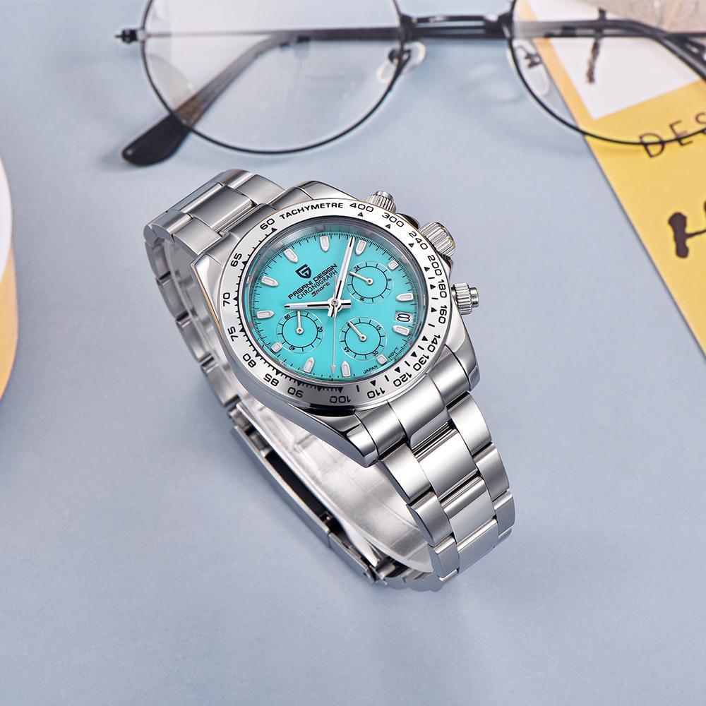PAGANI DESIGN New Stainless Steel Bezel Men Quartz Wrist Watches Luxury Sapphire Glass Chronograph VK63 Watch Men