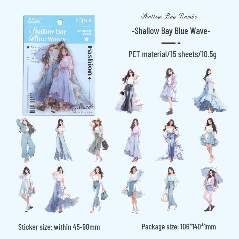 ZABC Waterproof PET Sticker Pack: Fashionable Flower Vine Series, 6 Styles, 15 Sheets, Decorative Stickers.