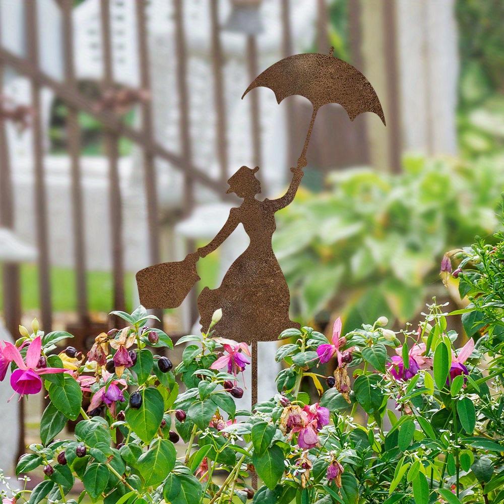 1Pc Garden Stake,Rust Patina Rusty Flower Bed Stake Woman with Umbrella Decorative Rust Figure for The Garden Mother'S Day Gift,Without Electricity