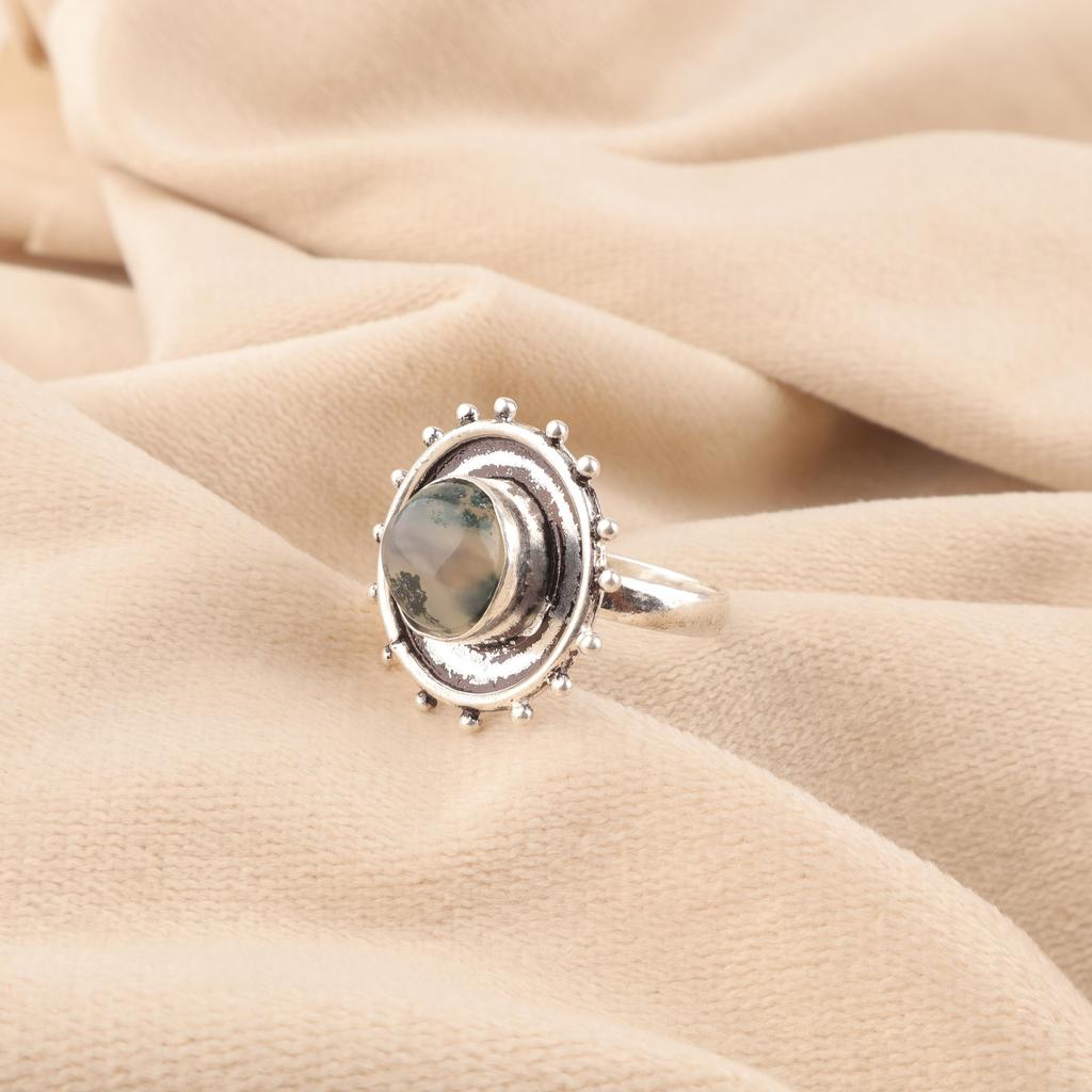Moss Agate Ring Jewelry, 925 Solid Sterling Silver Ring, Handmade Gorgeous Silver Ring, Moss Agate Balancing Gemstone Jewelry For Women